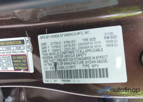 2020 Acura Rdx Standard from USA, damaged, VIN 5J8TC1H39LL015870